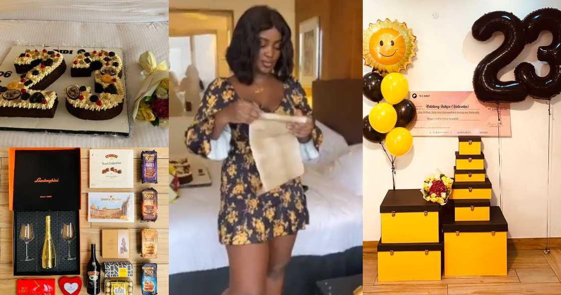 Boyfriend showers girlfriend with gifts Boyfriend showers girlfriend with gifts