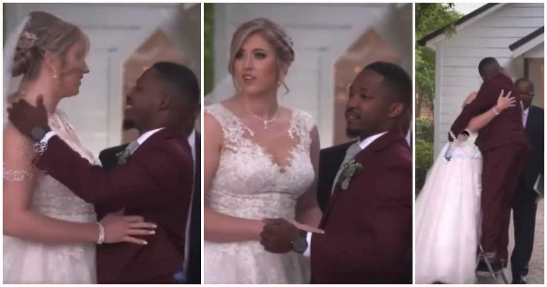 Short groom's father-in-law sparks reactions as he brings him chair to stand on