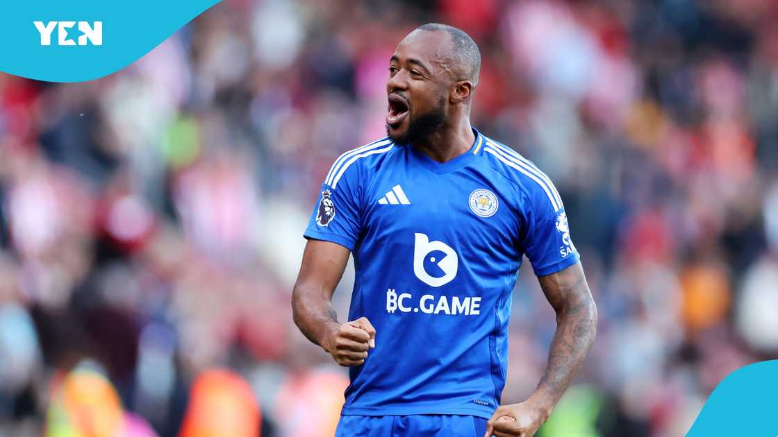 Jordan Ayew celebrates after scoring against Southampton in the Premier League. Photo by Dan Istitene.