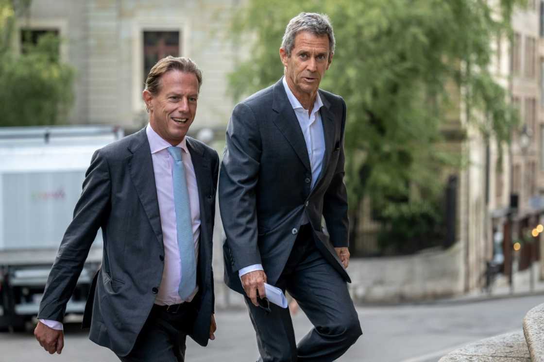 Franco-Israeli diamond magnate Beny Steinmetz (R) told the Geneva appeals court he "never corrupted anyone" Franco-Israeli diamond magnate Beny Steinmetz (R) told the Geneva appeals court he "never corrupted anyone"