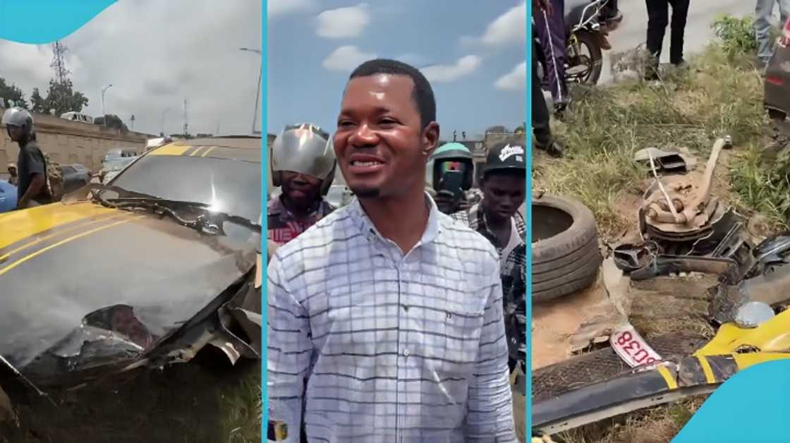 Legon car crash, Mercedes-Benz accident, man survives serious car crash at Legon, car safety advice, vehicle damage footage, survival story, Ghana news Legon car crash, Mercedes-Benz accident, man survives serious car crash at Legon, car safety advice, vehicle damage footage, survival story, Ghana news