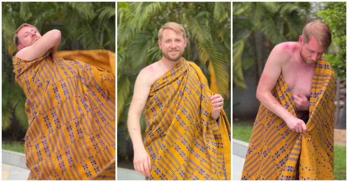 Groomsman wearing kente cloth