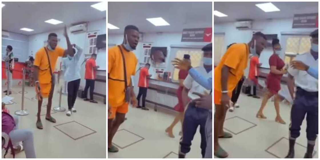 Angry Nigerian man storms bank as over incessant deductions to his account Angry Nigerian man storms bank as over incessant deductions to his account