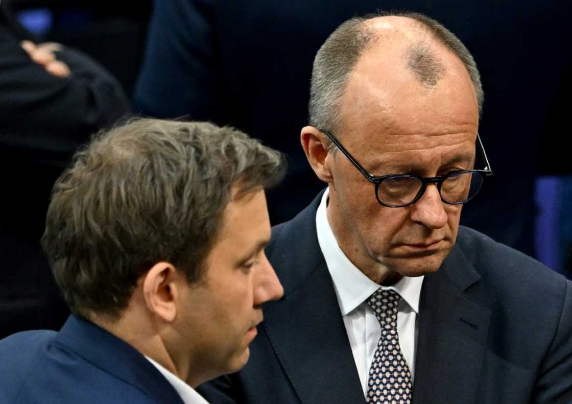 Merz (R) urged Xi (not pictured) to support European efforts towards a ceasefire in Ukraine, his office said Merz (R) urged Xi (not pictured) to support European efforts towards a ceasefire in Ukraine, his office said