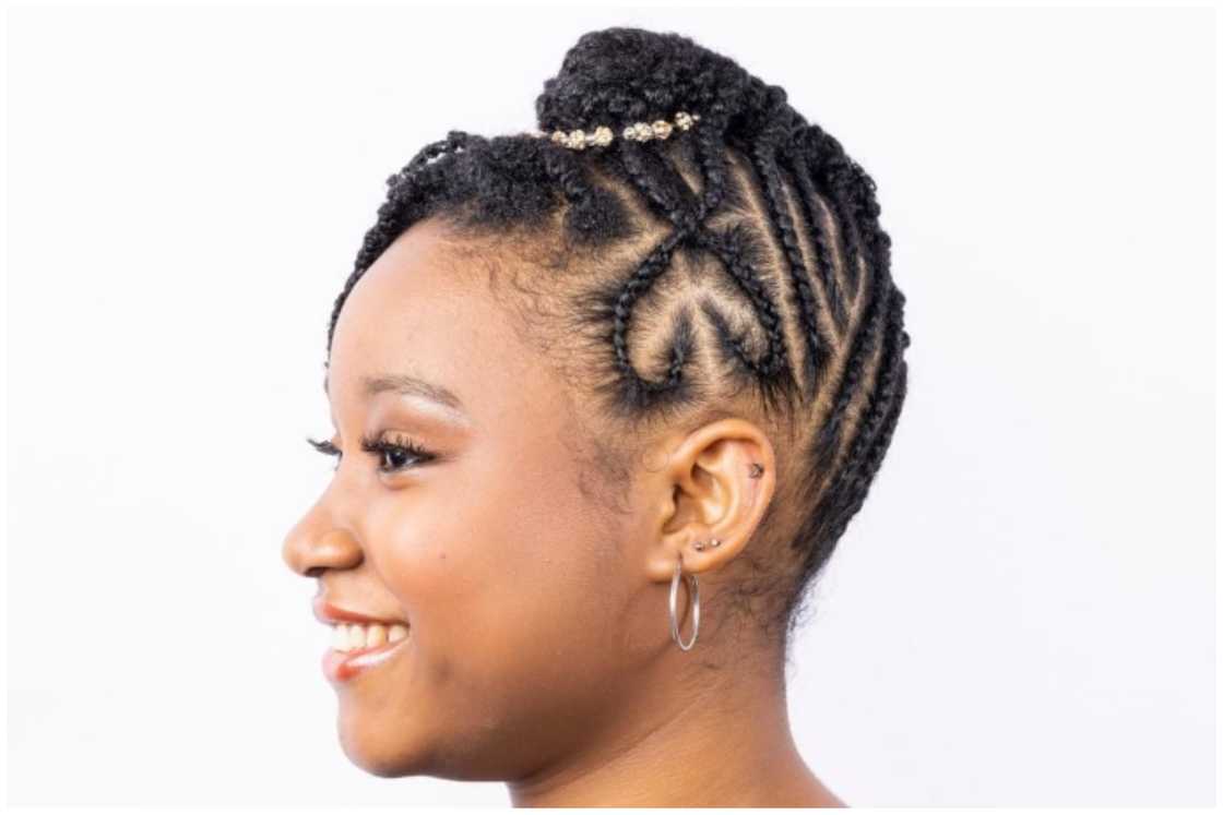 Intricate cornrow twist pattern