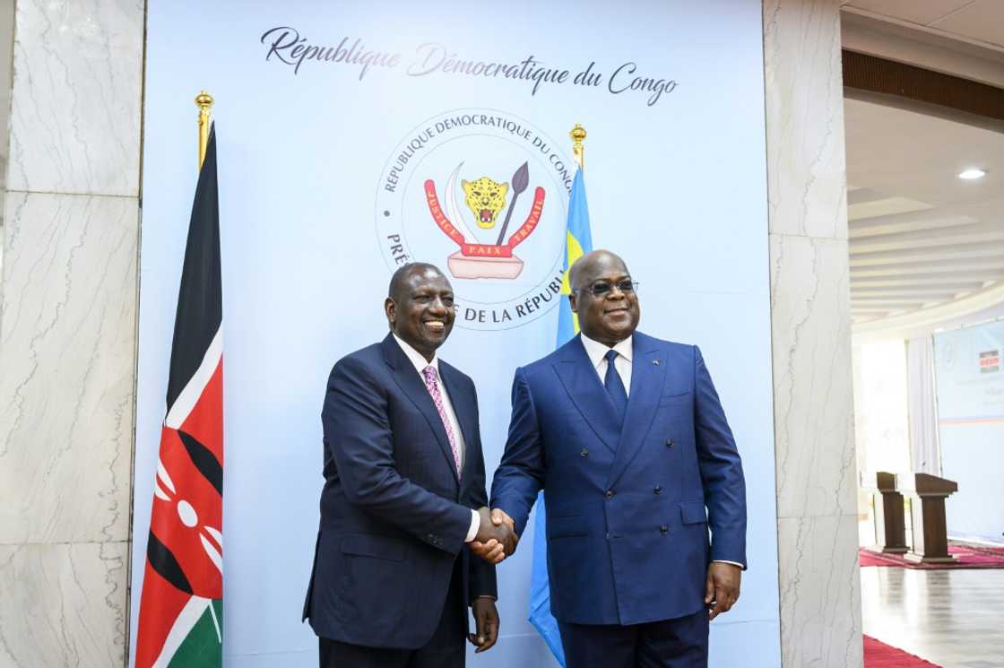 Ruto, left, and Congolese President Felix Tshisekedi on Monday Ruto, left, and Congolese President Felix Tshisekedi on Monday