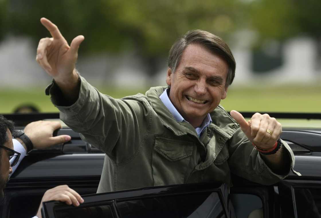 Jair Bolsonaro, far-right lawmaker and former amry officer, gives thumbs up to supporters in October 2018 during the second round of presidential elections, in Rio de Janeiro, Brazil Jair Bolsonaro, far-right lawmaker and former amry officer, gives thumbs up to supporters in October 2018 during the second round of presidential elections, in Rio de Janeiro, Brazil