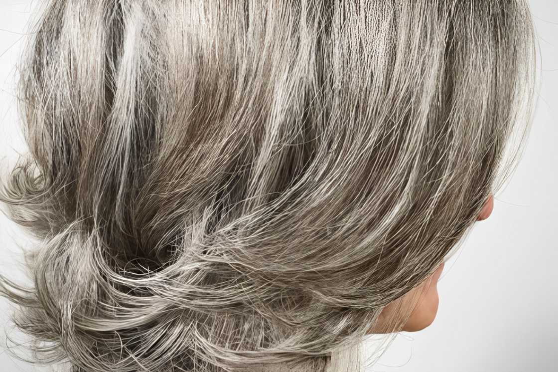 A flipped-out bronze and silver lob hairstyle A flipped-out bronze and silver lob hairstyle