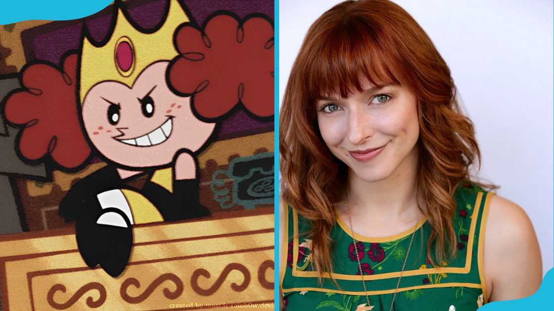 Haley Mancini smiling, alongside her character Princess Morbucks from The Powerpuff Girls 2016 reboot.