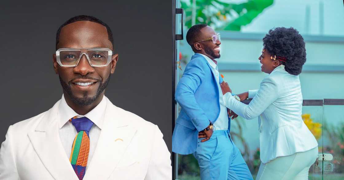 Okyeame Kwame smiles with wife Okyeame Kwame smiles with wife