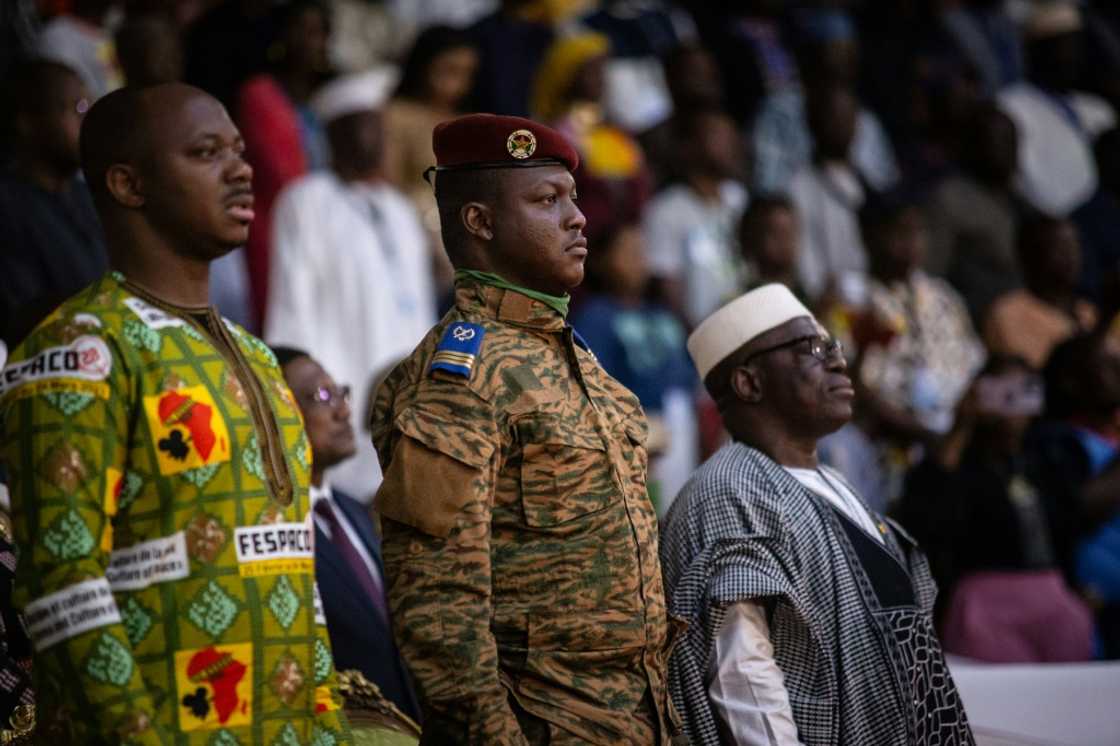 Capitain Ibrahim Traore (centre) has vowed to recover lost territory since taking power in a September coup Capitain Ibrahim Traore (centre) has vowed to recover lost territory since taking power in a September coup