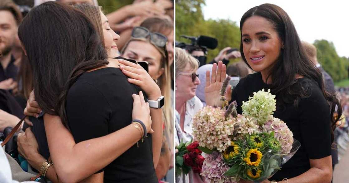 Meghan Markle hugs girl outside Windsor Castle Meghan Markle hugs girl outside Windsor Castle