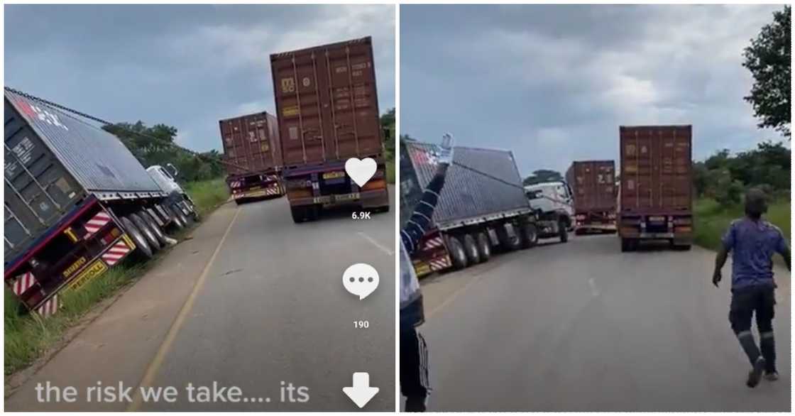 Photos from video of falling truck brought back to street