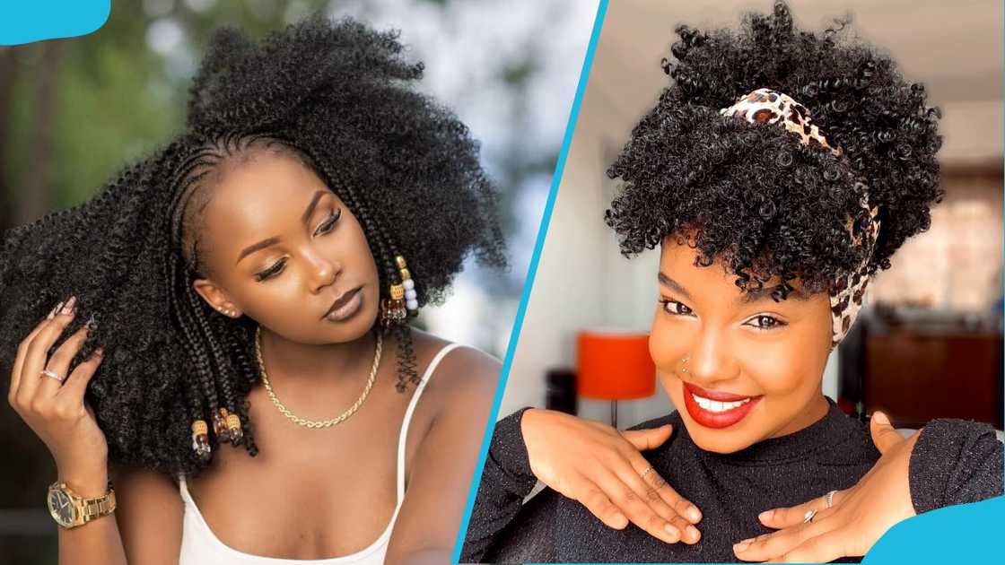 Women looking lovely in Kinky hair with beads and a head scarf Women looking lovely in Kinky hair with beads and a head scarf