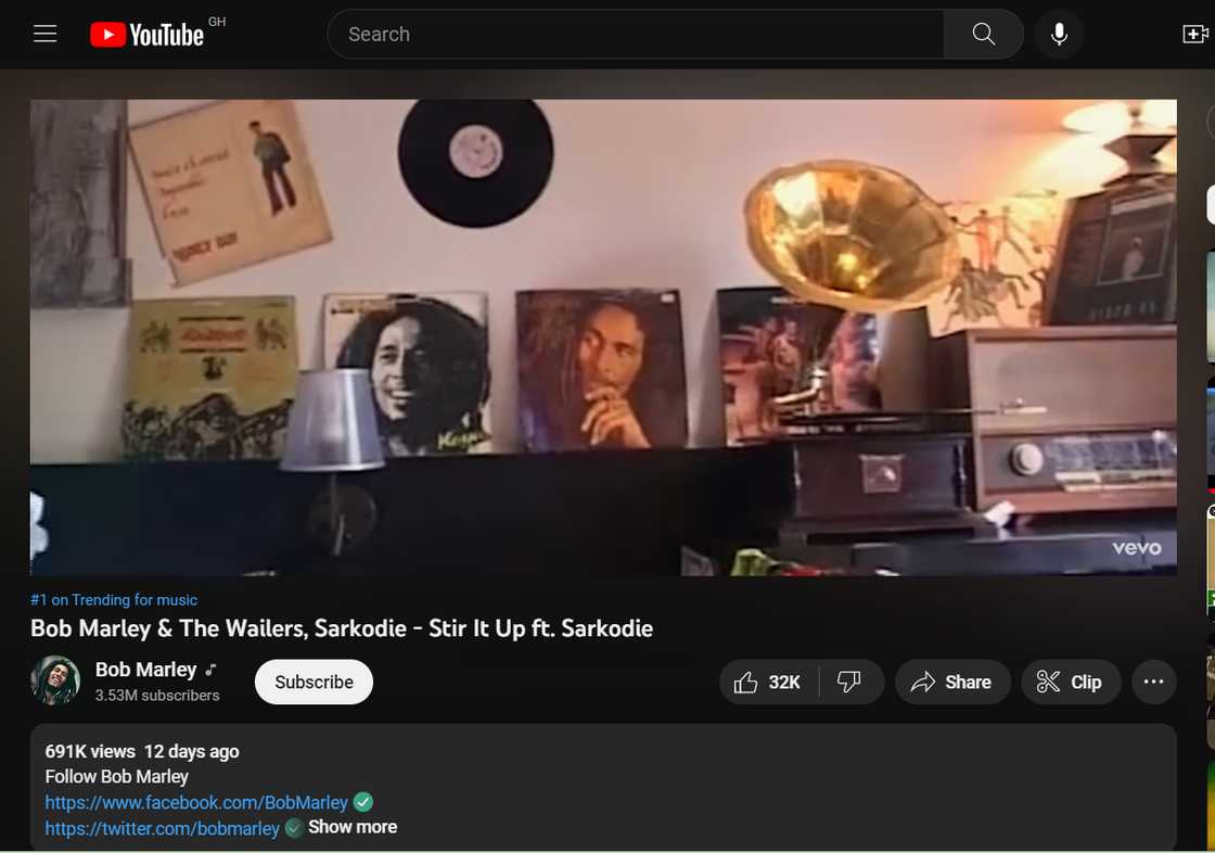 Bob Marley and Sarkodie 'Stir It Up' on YouTube Bob Marley and Sarkodie 'Stir It Up' on YouTube