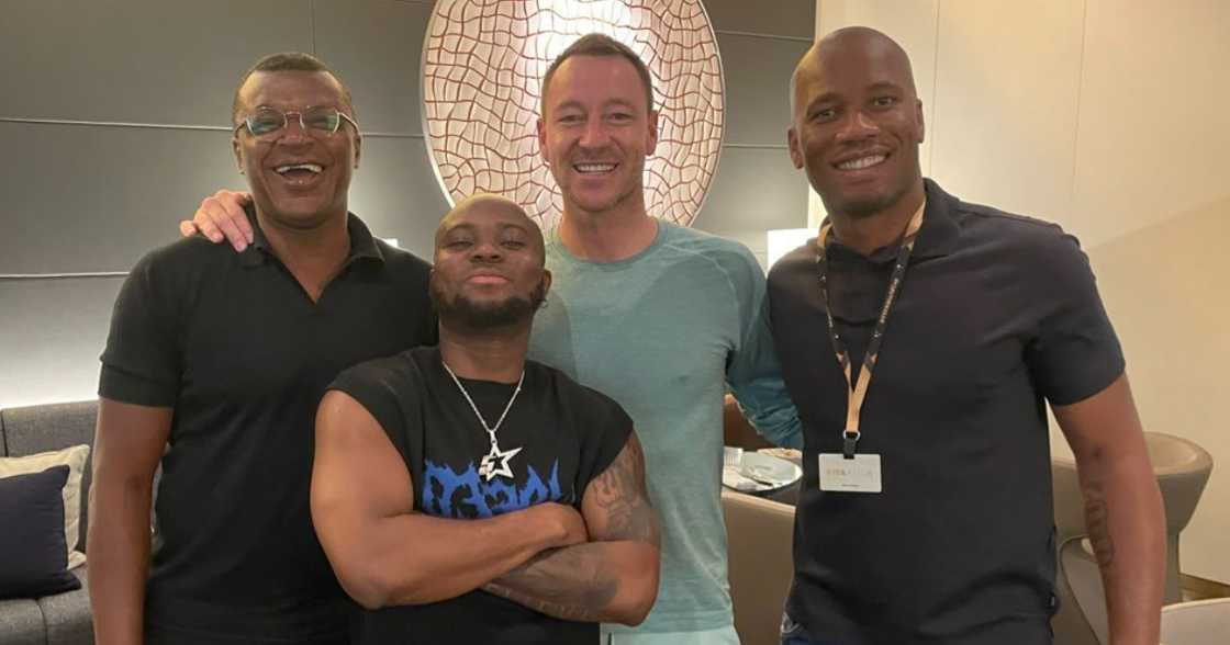 King Promise in a with John Terry, Didier Drogba and Marcel Desailly King Promise in a with John Terry, Didier Drogba and Marcel Desailly