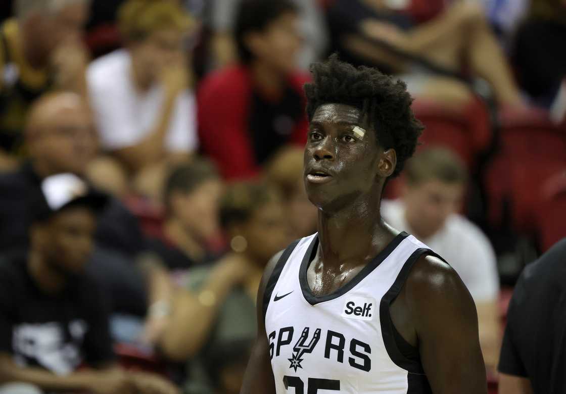 Sidy Cissoko walks on the court in the second half of a 2023 NBA Summer League Sidy Cissoko walks on the court in the second half of a 2023 NBA Summer League