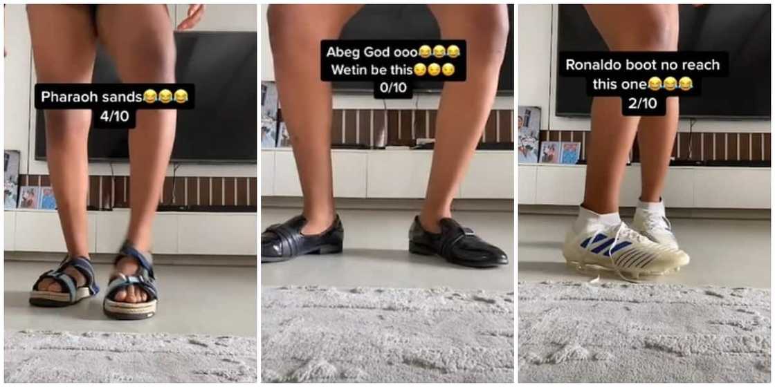 Photos of lady rocking her husband's shoes.