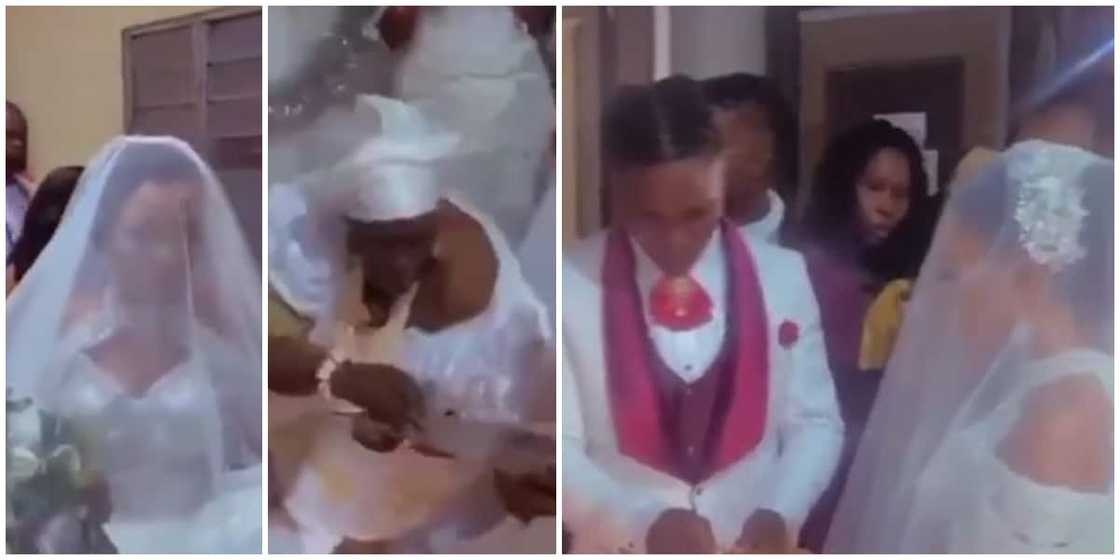 Nigerians React to Trending Video of Couple Who Wedded inside Shrine of Bride's Mother in Delta Nigerians React to Trending Video of Couple Who Wedded inside Shrine of Bride's Mother in Delta