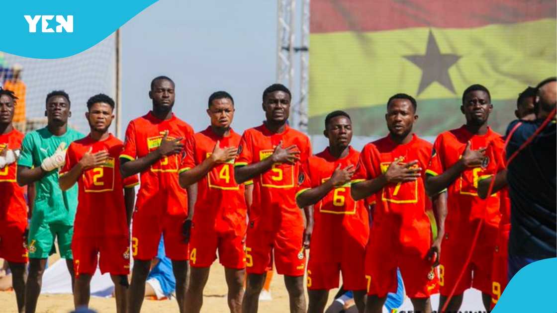 Beach Soccer Ghana team line up at Beach Soccer AFCON. Beach Soccer Ghana team line up at Beach Soccer AFCON.