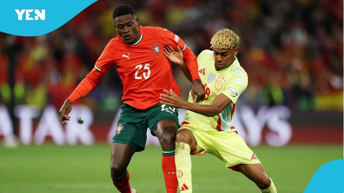 Portugal defender Nuno Mendes was involved in a duel with Lamine Yamal in the Nations League final. Photo by Maja Hitij - UEFA. Portugal defender Nuno Mendes was involved in a duel with Lamine Yamal in the Nations League final. Photo by Maja Hitij - UEFA.