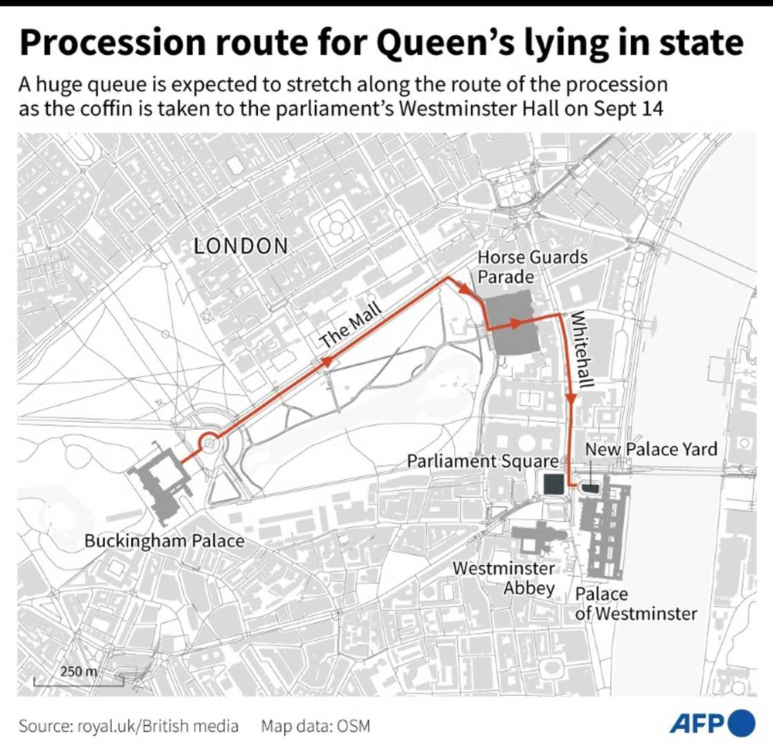 Procession route for Queen's lying in state Procession route for Queen's lying in state