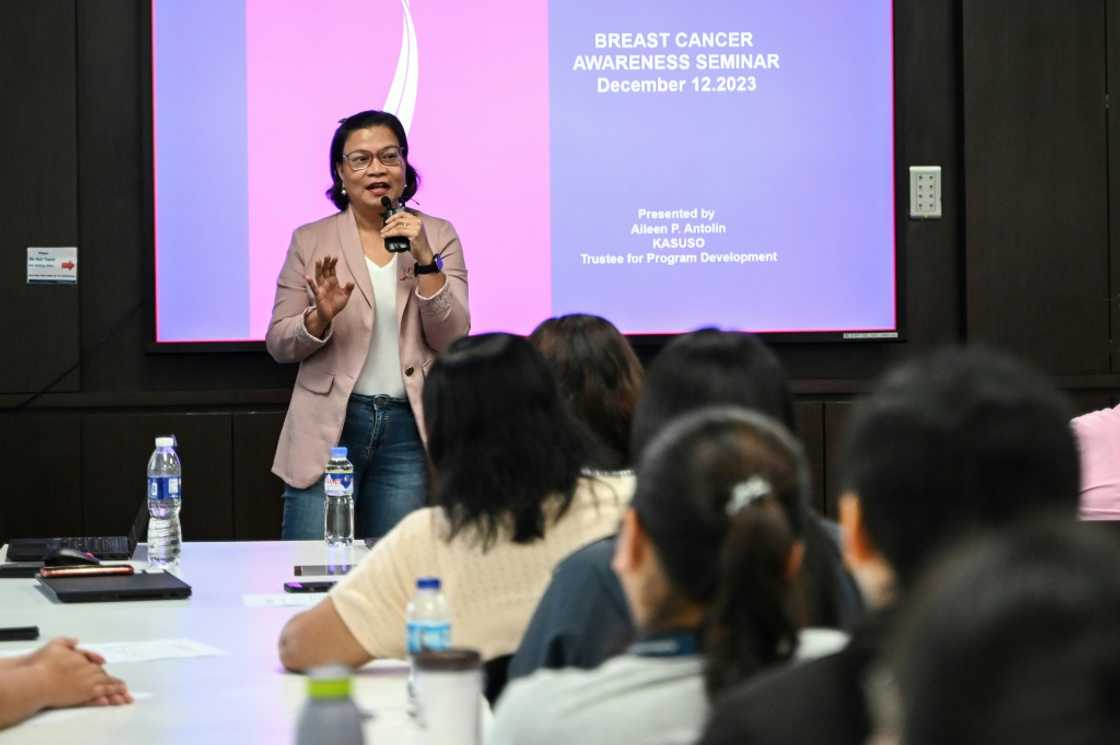 Aileen Antolin of the Philippine Foundation for Breast Cancer speaks during a seminar on breast cancer awareness in Manila Aileen Antolin of the Philippine Foundation for Breast Cancer speaks during a seminar on breast cancer awareness in Manila