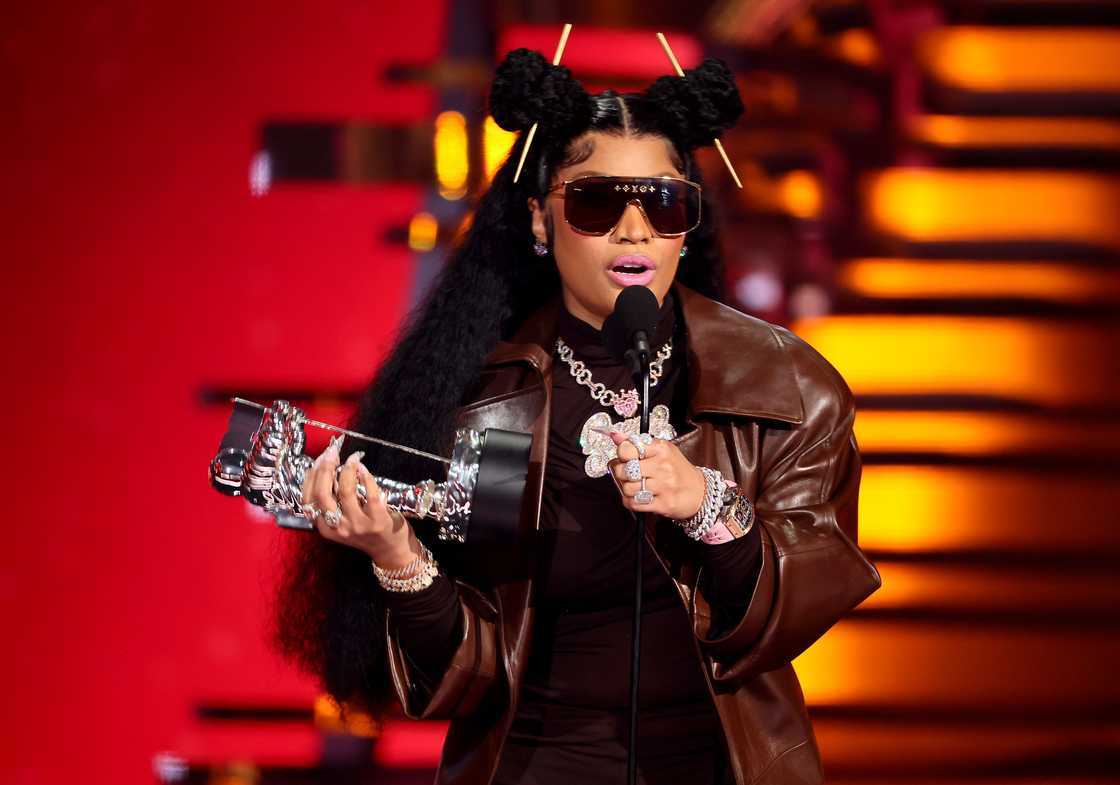 Nicki Minaj accepts the Best Hip Hop award for "Super Freaky Girl" onstage during the 2023 MTV Video Music Awards Nicki Minaj accepts the Best Hip Hop award for "Super Freaky Girl" onstage during the 2023 MTV Video Music Awards