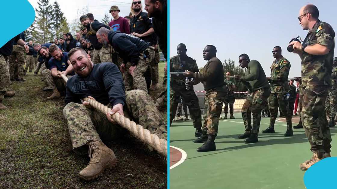 French Army, Ghana Armed Forces, Tug of War, UN, Ghana Army, Troops, Peacekeeping. French Army, Ghana Armed Forces, Tug of War, UN, Ghana Army, Troops, Peacekeeping.