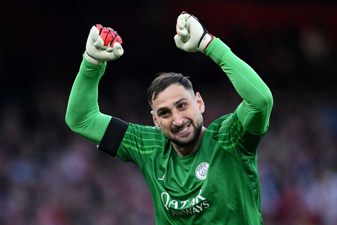 Gianluigi Donnarumma celebrates after teammate Ousmane Dembele (not pictured) scores his team's first goal during the UEFA Champions League 2024/25 Semi Final First Leg match between Arsenal FC and PSG at Emirates Stadium on April 29, 2025 Gianluigi Donnarumma celebrates after teammate Ousmane Dembele (not pictured) scores his team's first goal during the UEFA Champions League 2024/25 Semi Final First Leg match between Arsenal FC and PSG at Emirates Stadium on April 29, 2025