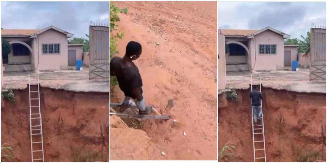 Residents enter their home using a ladder Residents enter their home using a ladder
