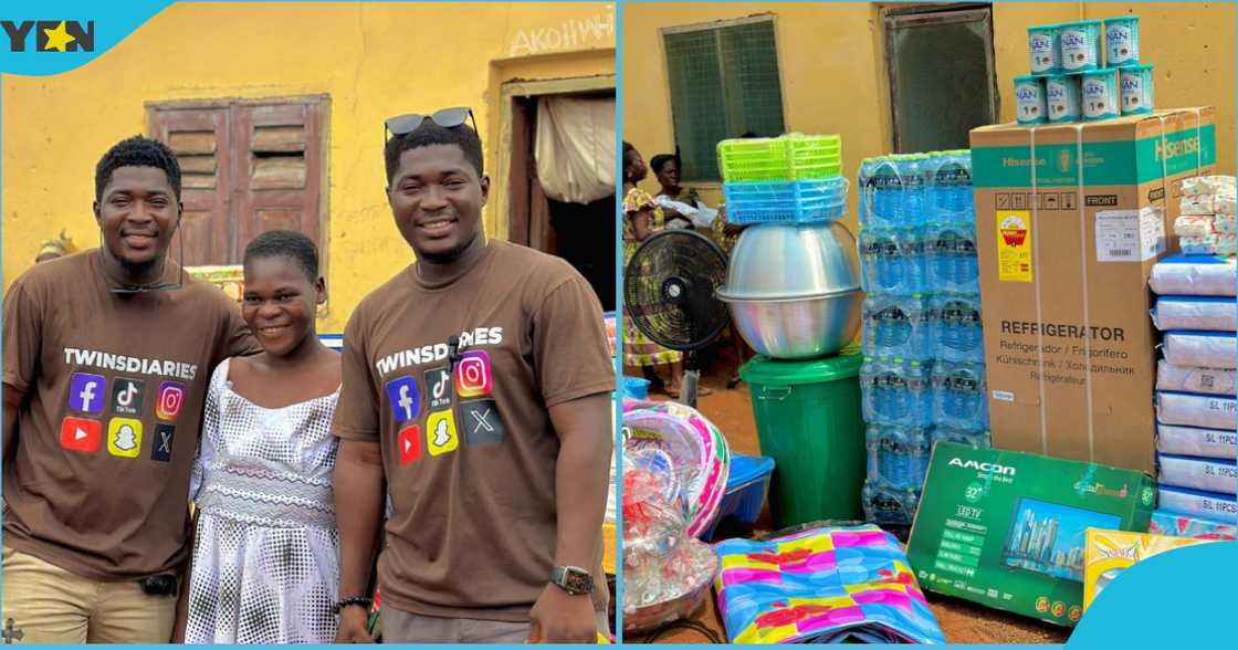 Photo of Ghanaian twin brother in a happy mood after donating to a mother of twins