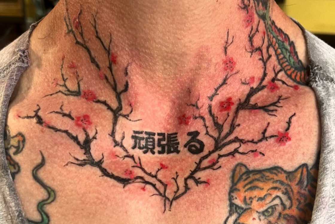 Cherry blossom custom neck tattoo