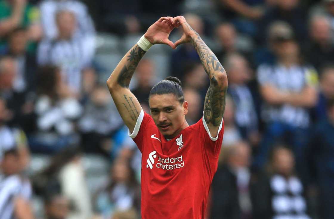 Darwin Núñez celebrates scoring a goal