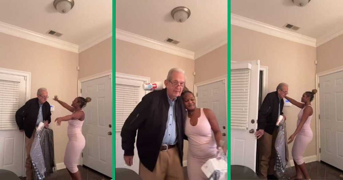Woman dances for elderly man Woman dances for elderly man