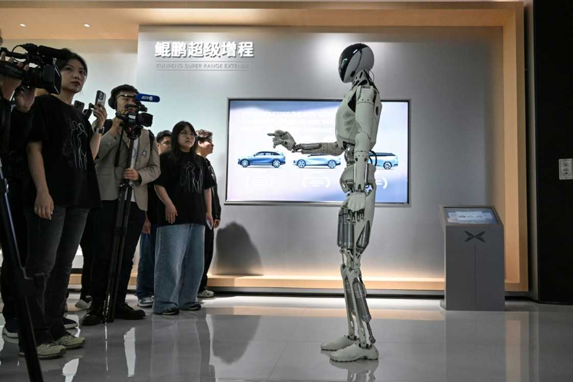 Xpeng's next-gen Iron humanoid robot speaks to media during a showroom tour at its headquarter in Guangzhou Xpeng's next-gen Iron humanoid robot speaks to media during a showroom tour at its headquarter in Guangzhou