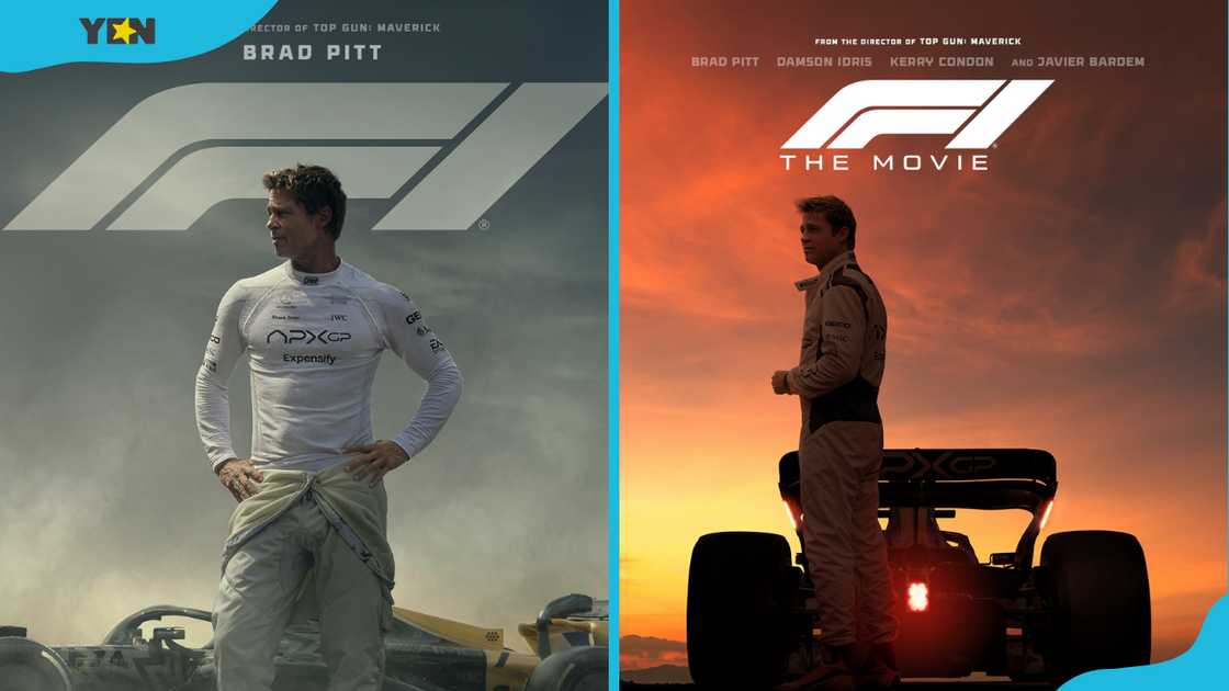 Promotional posters for the F1 movie featuring actor Brad Pitt. Promotional posters for the F1 movie featuring actor Brad Pitt.