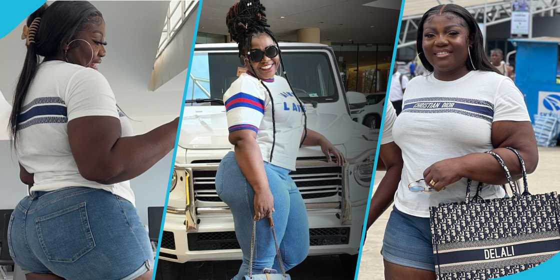 Mama Dollars slaying in jeans shorts and Christian Dior top Mama Dollars slaying in jeans shorts and Christian Dior top