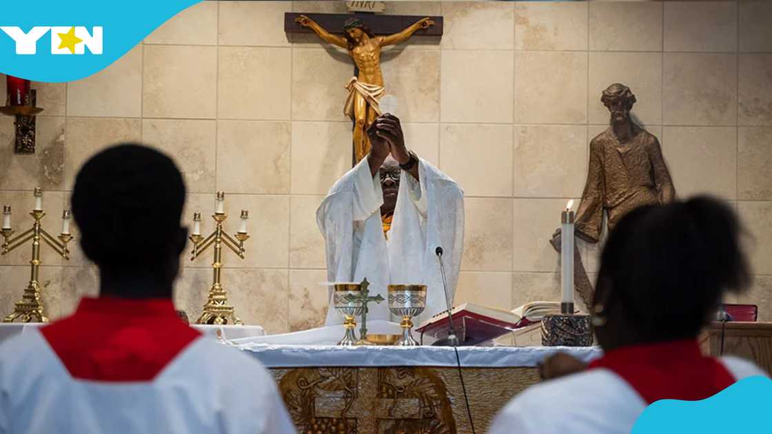 Fr. Peter Waife Akenteng, of Mother of Mercy in Fort Worth, celebrates a Ghanian Mass at St. Joseph Parish Fr. Peter Waife Akenteng, of Mother of Mercy in Fort Worth, celebrates a Ghanian Mass at St. Joseph Parish