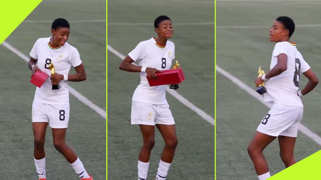 Latifa Musah channelled her inner Afronita as she danced after Ghana's win against Côte d'Ivoire in the WAFU-B U17 Girls Cup semi-final game. Latifa Musah channelled her inner Afronita as she danced after Ghana's win against Côte d'Ivoire in the WAFU-B U17 Girls Cup semi-final game.