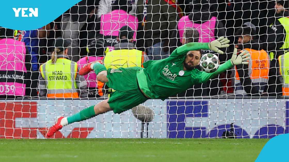 Gianluigi Donnarumma of Paris Saint-Germain saves a penalty in the shootout from Darwin Nunez of Liverpool during the 2024/25 UCL Round of 16 Second Leg match between Liverpool FC and Paris Saint-Germain at Anfield on March 11, 2025 in Liverpool, England Gianluigi Donnarumma of Paris Saint-Germain saves a penalty in the shootout from Darwin Nunez of Liverpool during the 2024/25 UCL Round of 16 Second Leg match between Liverpool FC and Paris Saint-Germain at Anfield on March 11, 2025 in Liverpool, England