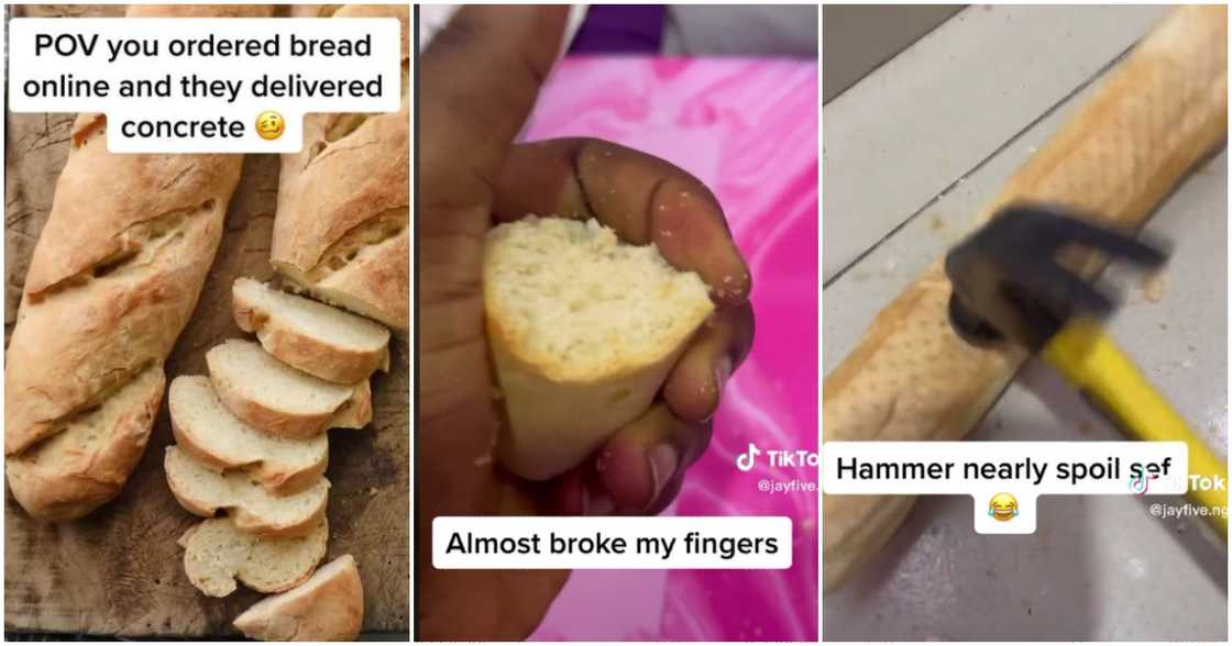 Photos of hard bread ordered online unable to get divided with hammer Photos of hard bread ordered online unable to get divided with hammer
