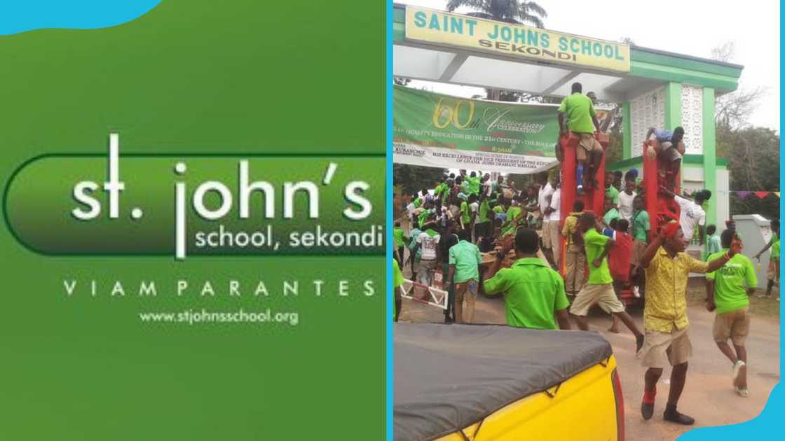 St. John's Senior High School logo and students St. John's Senior High School logo and students