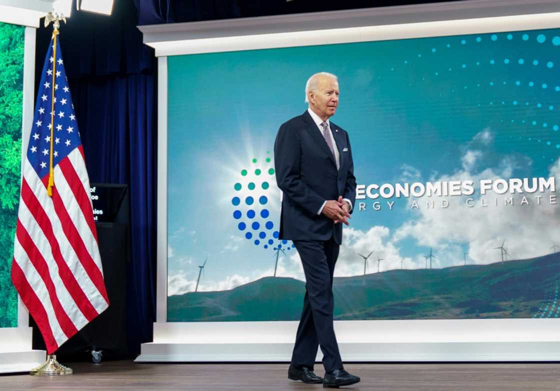 US President Joe Biden addresses the Major Economies Forum on Energy and Climate at the White House