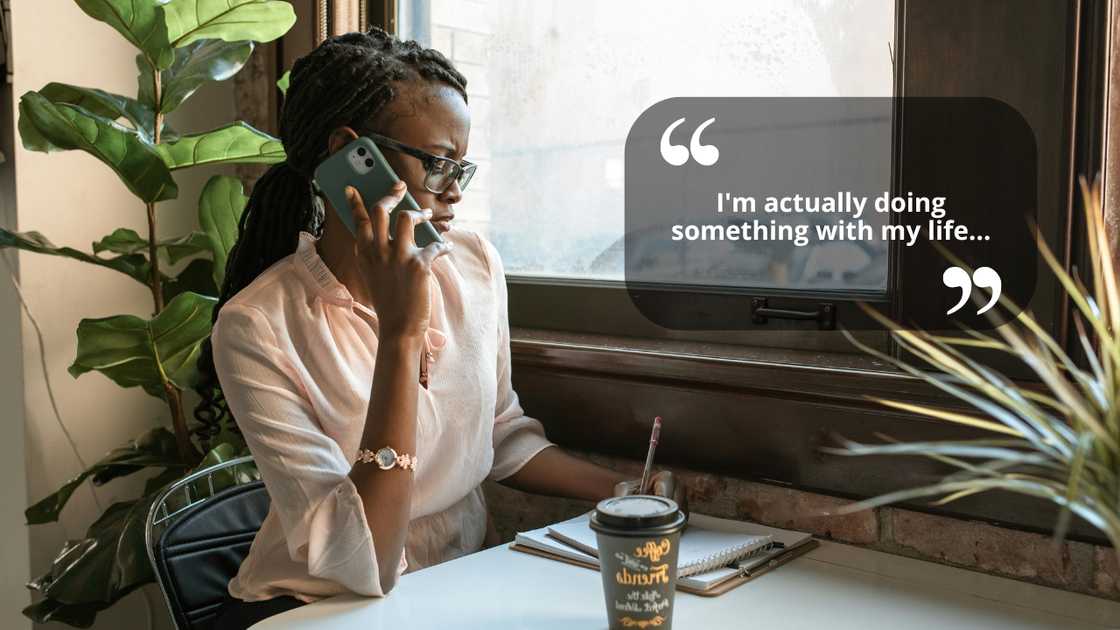 A serious woman on a call