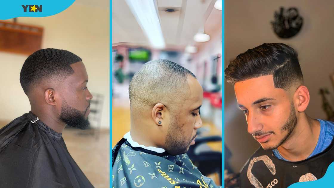 Taper fade (L), patchy beard fade (M), and low-fade (R) beard styles Taper fade (L), patchy beard fade (M), and low-fade (R) beard styles