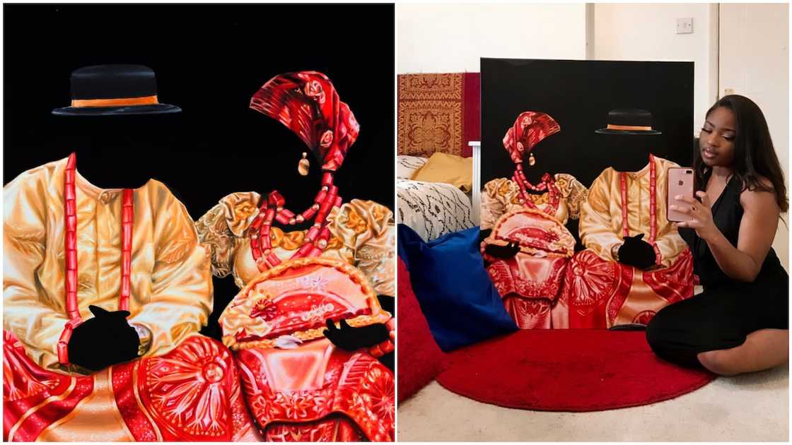 Young Nigerian lady makes beautiful painting of couple, photos of her artwork light up social media Young Nigerian lady makes beautiful painting of couple, photos of her artwork light up social media