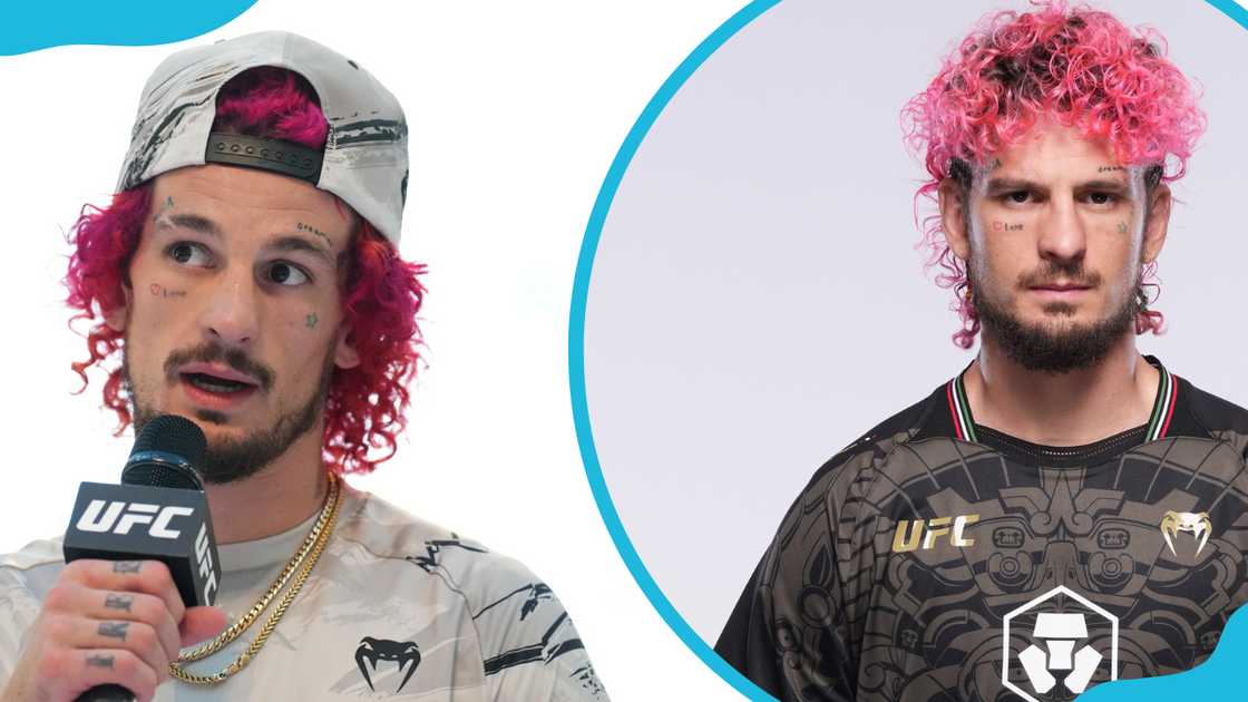 Sean O'Malley during the UFC 280 open workouts (L). Sean poses for a portrait (R) Sean O'Malley during the UFC 280 open workouts (L). Sean poses for a portrait (R)