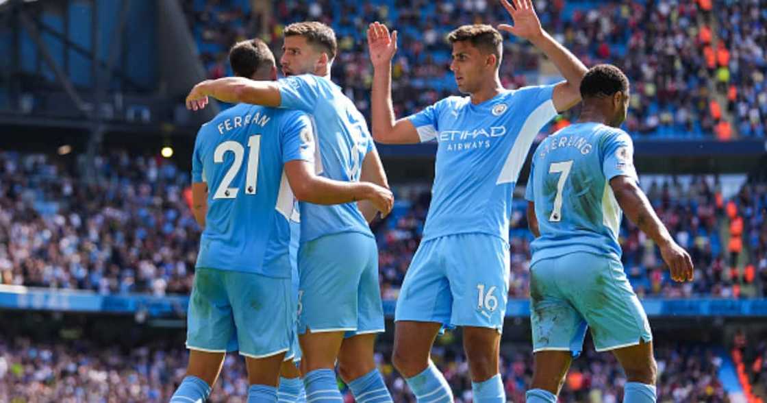 Ferran Torres of Man City celebrates after scoring his team's fourth goal during their EPL clash against Arsenal at Etihad Stadium on August 28, 2021 in Manchester, England. (Photo by Matt McNulty - Manchester City/Manchester City FC via Getty Images) Ferran Torres of Man City celebrates after scoring his team's fourth goal during their EPL clash against Arsenal at Etihad Stadium on August 28, 2021 in Manchester, England. (Photo by Matt McNulty - Manchester City/Manchester City FC via Getty Images)