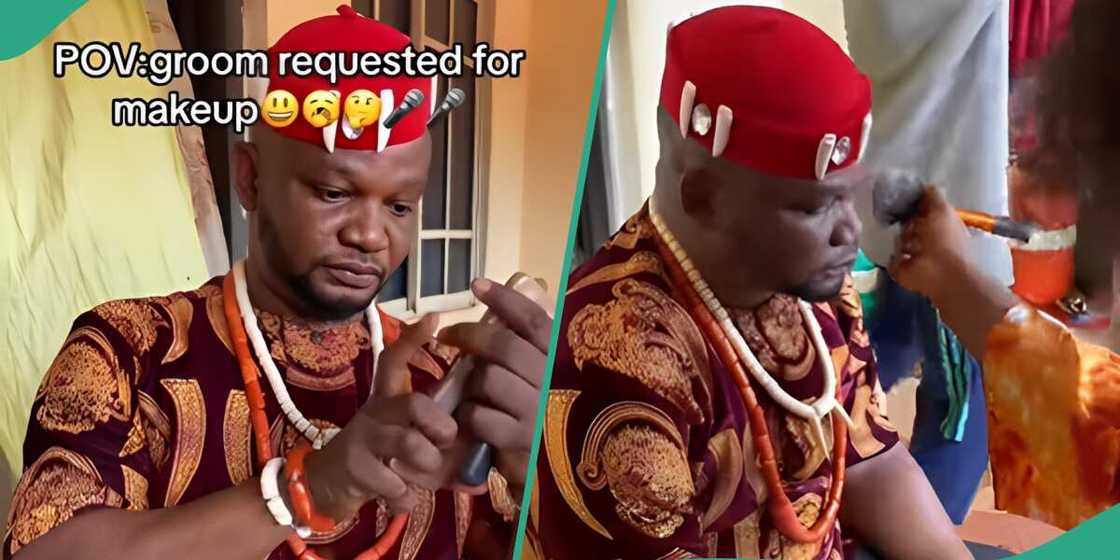 A groom requests for makeup on his face A groom requests for makeup on his face